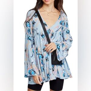 Free People Bella Print Tunic in Light Blue Size XS Floral